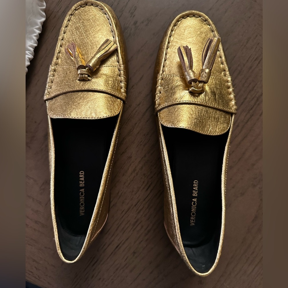 NEW Veronica Beard Metallic Gold Tassel Loafers